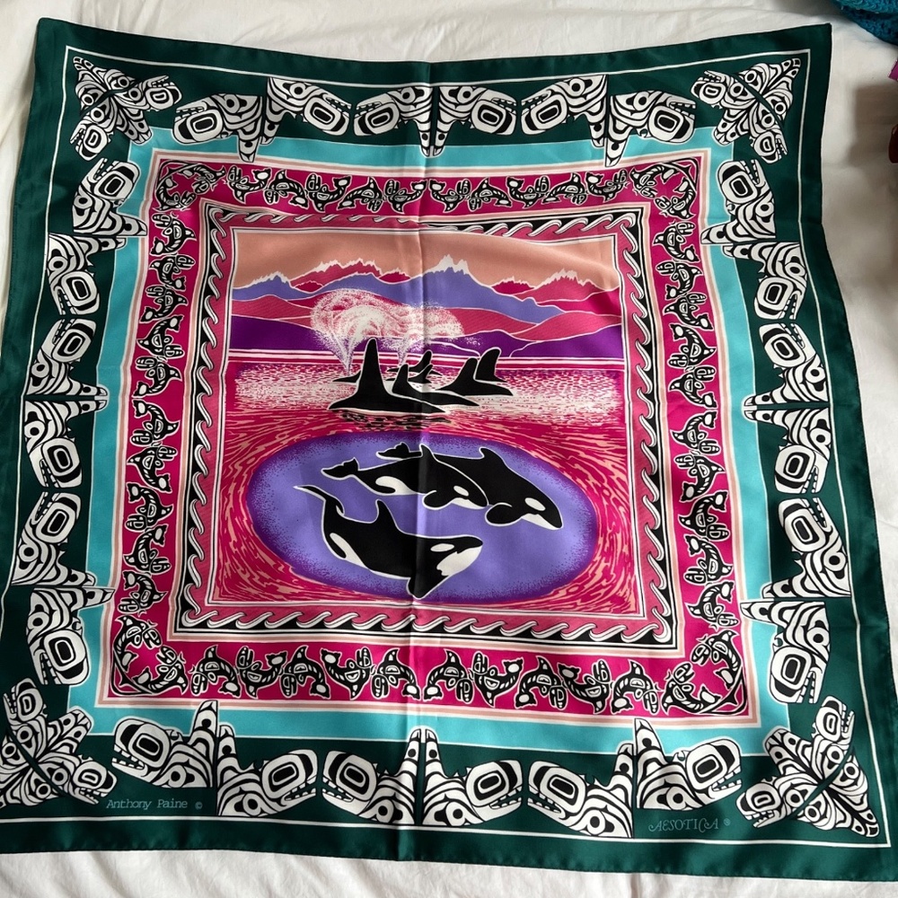 Orca Scarf Skemo Canada Green Purple Anthony Paine Aesotica West Coat Native Art